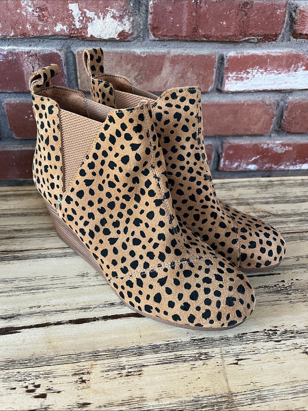 Toms Tan and Black Cheetah Print Suede Ankle Booties